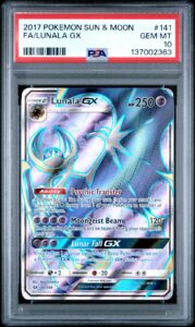 2017 POKEMON SUN & MOON #141 FULL ART/LUNALA GX PSA 10