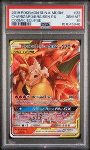 2019 POKEMON SUN & MOON COSMIC ECLIPSE #22 CHARIZARD & BRAIXEN GX PSA 10