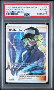 2019 POKEMON SUN & MOON COSMIC ECLIPSE #232 FULL ART/N’S RESOLVE PSA 10