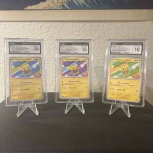 2024 POKEMON INDONESIAN PIKACHU # 101, 154, AND 155 IN BATIK SHIRT CGC10