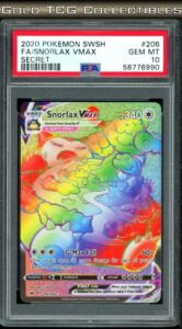 PSA 10 ⭐️ Pokemon Snorlax VMAX 206 Sword & Shield Rainbow Full Art Graded Card