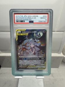 Pokemon SOLGALEO & LUNALA GX 063/049 PSA 10 | HOLO Gem Mint Sun & Moon + Guard