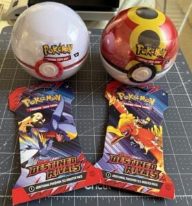 Poké Ball Tin 1x Repeat/1xPremier E25 & 2 Destined Rivals Sleeved Booster Pack