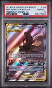 2019 POKEMON SUN & MOON UNBROKEN BONDS FULL ART/MARSHADOW & MACHAMP GX PSA 10