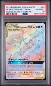 PSA 10 Moltres Zapdos Articuno GX 69/68 Pokemon Hidden Fates Secret Rare Rainbow