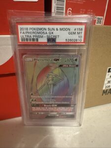 2018 POKEMON SUN & MOON ULTRA PRISM SECRET #158 PHEROMOSA GX PSA 10 Cracked Case