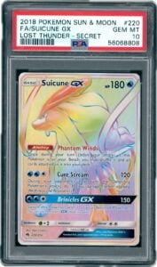 2018 Pokemon Sun Moon Lost Thunder Suicune GX Rainbow Secret Rare 220/214 PSA 10