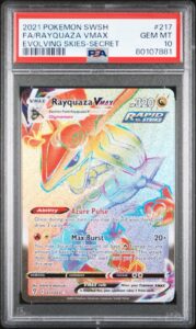 2021 Pokemon Evolving Skies Secret Rainbow Rare Rayquaza VMAX 217/203 PSA 10