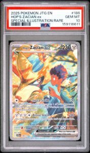 POKEMON HOP’S ZACIAN EX 186/159 FULL ART SPECIAL ILLUSTRATION RARE 2025 PSA 10