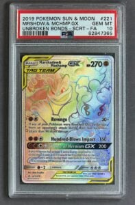 Pokemon Marshadow & Machamp GX 221/214 Unbroken Bonds Secret Rainbow Rare PSA 10
