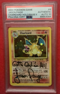 🔥AUTO PSA 10 Jason Paige signed Charizard 2000 Pokemon Base Set 2