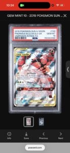 2019 POKEMON SM UNBROKEN BONDS #192/214 PHEROMOSA BUZZWOLE GX TAG TEAM PSA 10