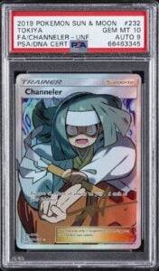 2019 POKEMON SUN & MOON UNIFIED MINDS #232 FULL ART/CHANNELER PSA 10 AUTO 9