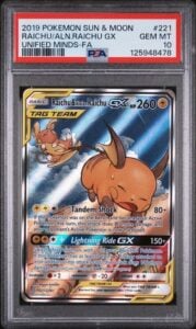 2019 Pokemon Sun Moon Raichu & Alolan Raichu GX 221/236 FA PSA 10 Unified Minds