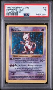PSA 1 SHADOWLESS 1999 Pokemon Base Set Mewtwo 10/102 Holo Foil Rare Vintage