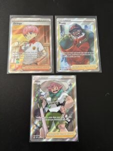 Pokemon Card Bundle – x3 Full Art Trainers – Milo, Peony, Ortega