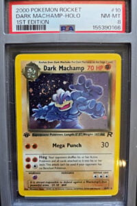 Pokémon TCG Dark Machamp Team Rocket Holo Rare 1st Ed 10/82 PSA 8 -BIG SWIRL