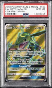 2018 POKEMON SUN & MOON CELESTIAL STORM #160 FULL ART/RAYQUAZA GX PSA 10